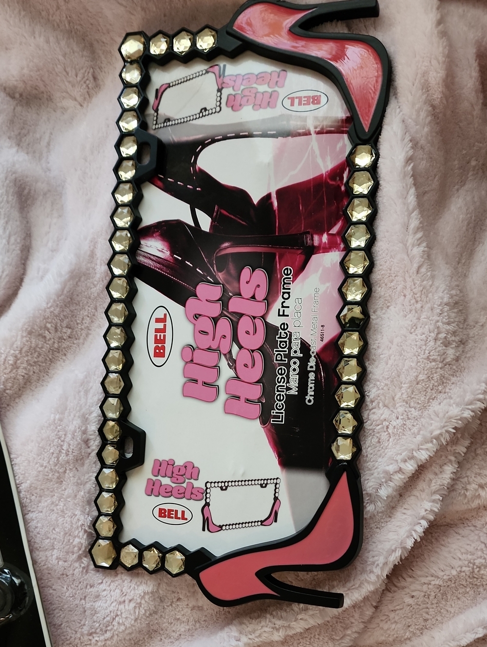 High Heels Decorative License Plate Frame - Pink & Jewel Accents. Bell
